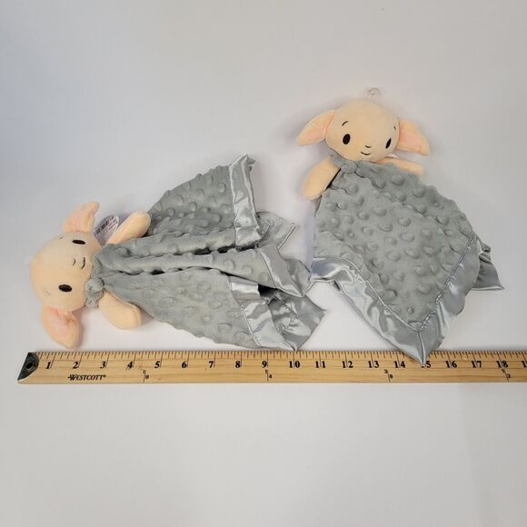 Lot 2 Harry Potter Dobby Plush Loveys Baby Security Blankets Toy Gray Satin Trim - Picture 9 of 9